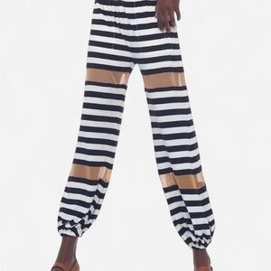 Norma Kamali Black and Brown Striped Joggers